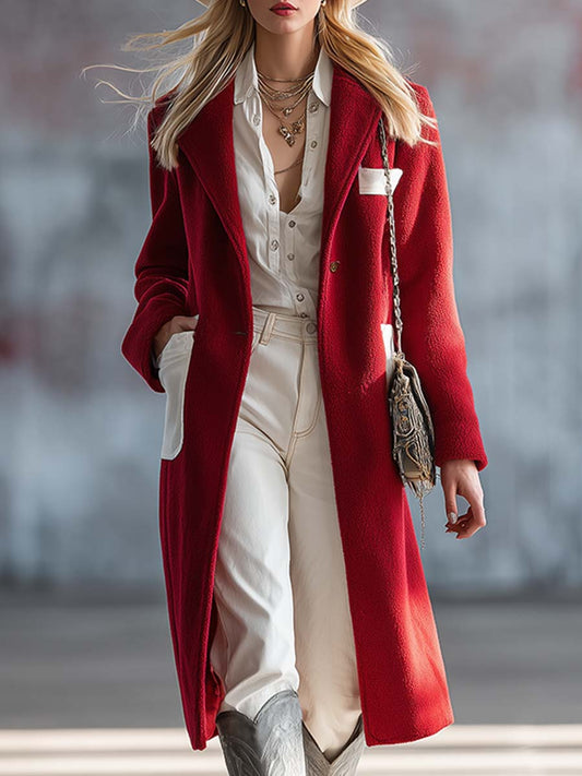 Chic Manteau Mi-Long en Polaire Rouge Éclatant pour un Style Urbain