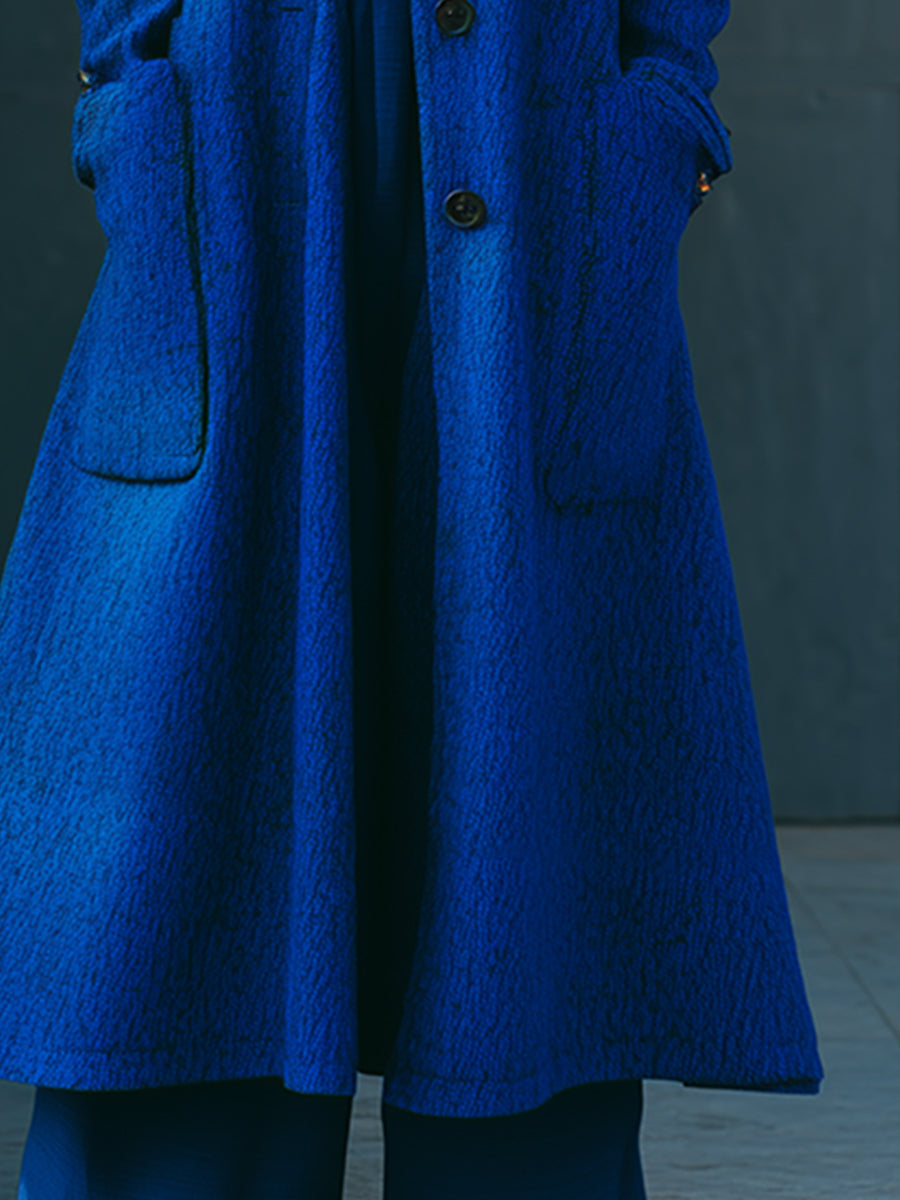 Chic Manteau Mi-Long A-Line Bleu Royal avec Col Montant