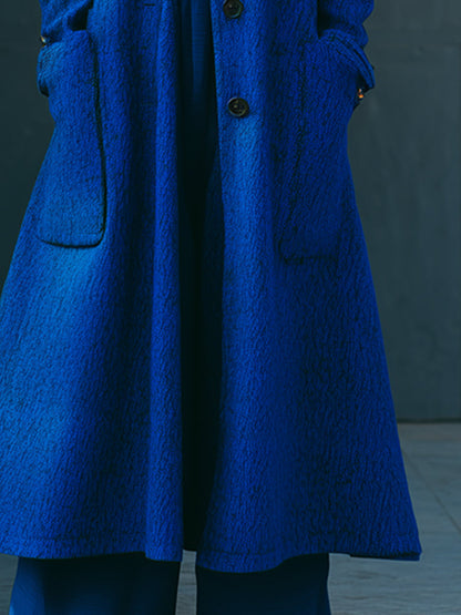 Chic Manteau Mi-Long A-Line Bleu Royal avec Col Montant