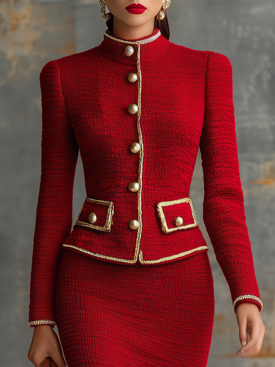 Ensemble Élégant Rétro : Cardigan Tricoté et Jupe Chic