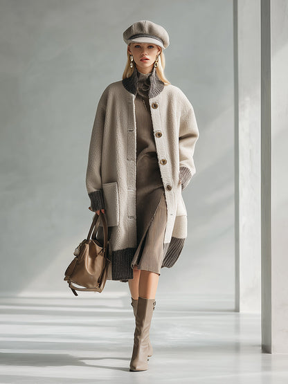 Veste en polaire beige au style rétro avec ourlet contrasté