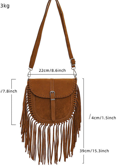 Vintage Bohème : Sac à Épaule en Suède avec Pompons
