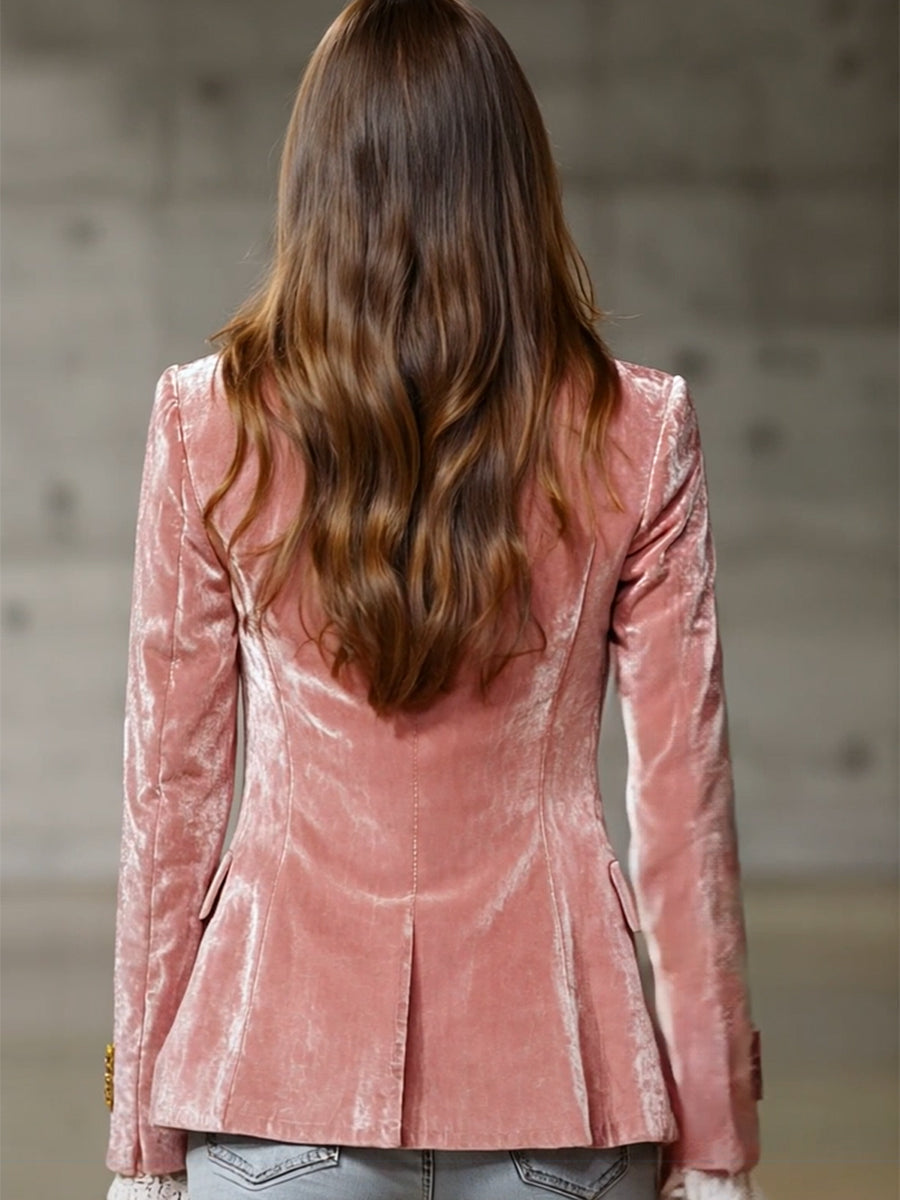 Veste en Velours Rose Vintage avec Détails Dorés