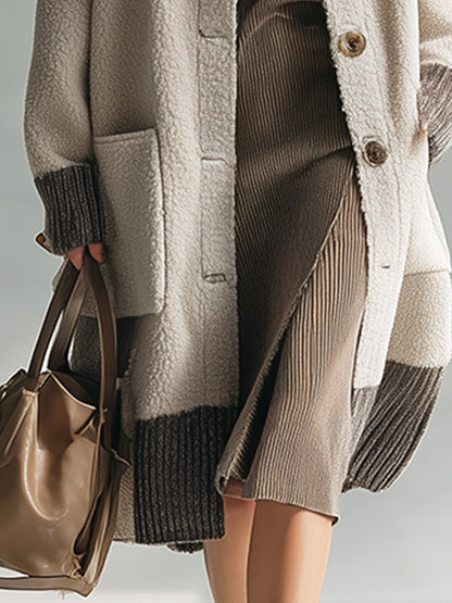 Veste en polaire beige au style rétro avec ourlet contrasté