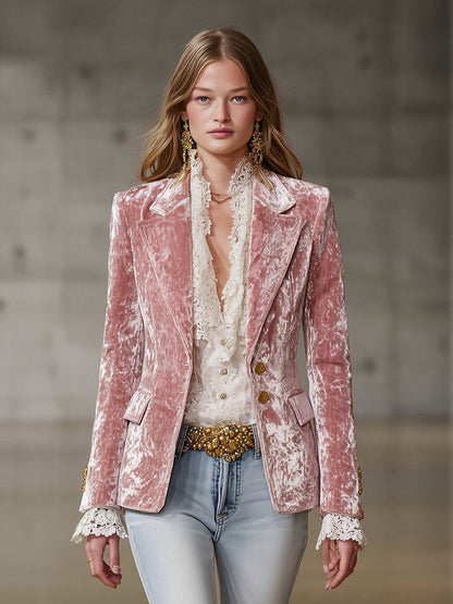 Veste en Velours Rose Vintage avec Détails Dorés