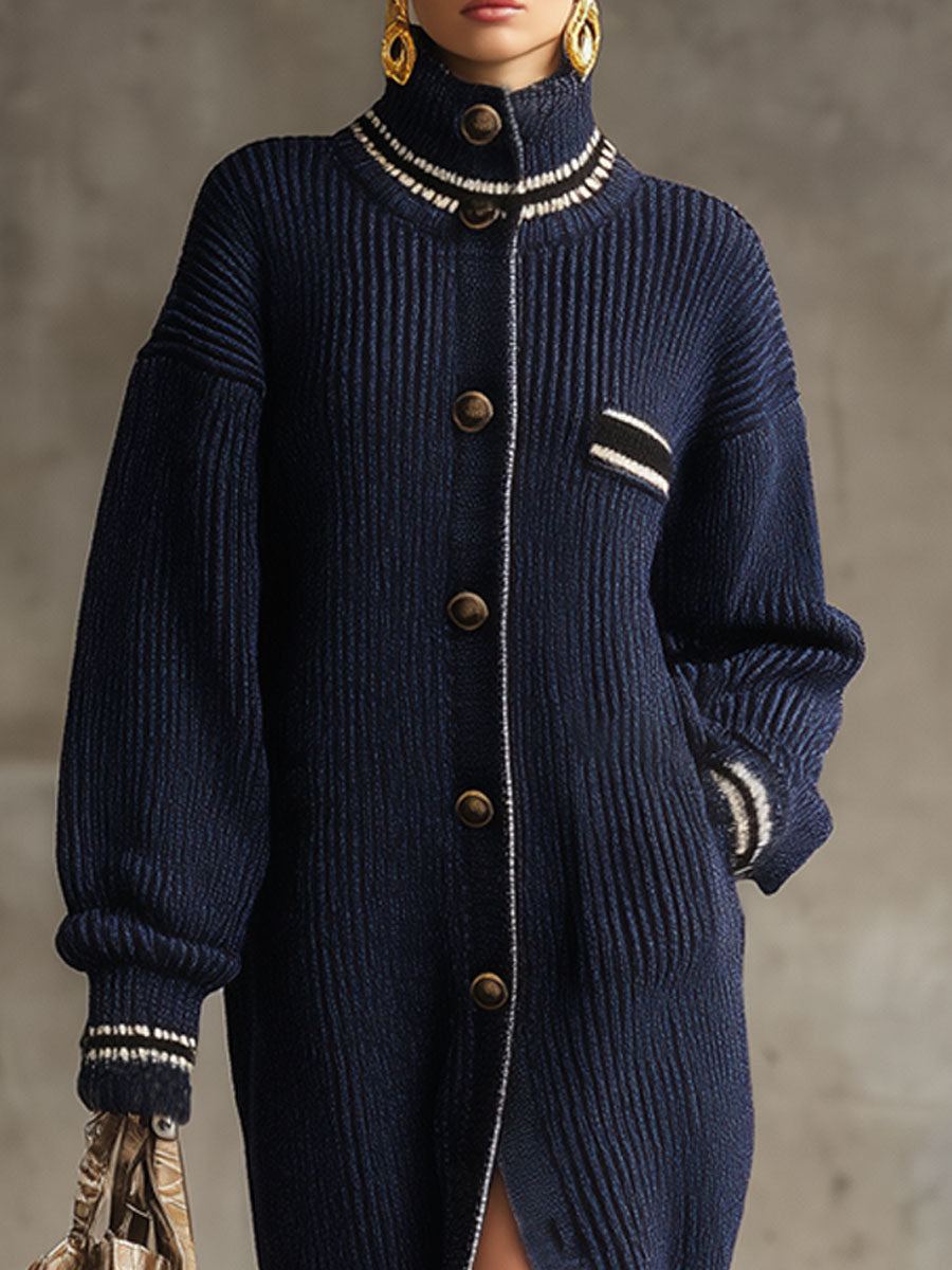 Pull Gilet Décontracté à Col Montant avec Boutonnage Élégant