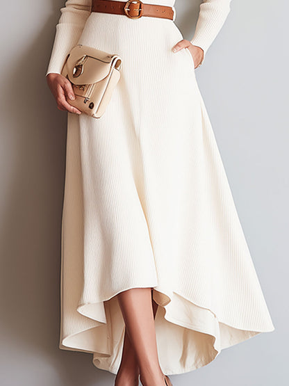 Ample Vintage Beige Knitted Midi Button-Up Dress