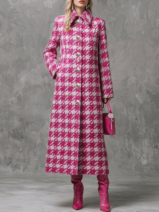 Veste Longue Vintage en Rose à Motif Carreaux