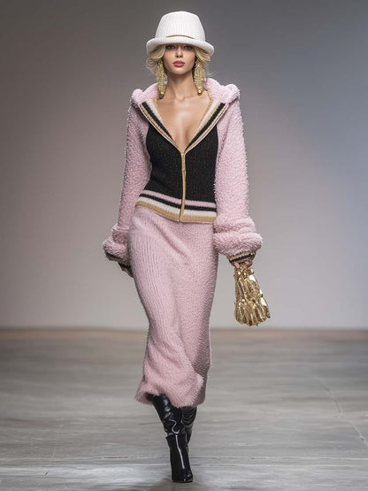 Ensemble Sportif Chic Rétro : Sweat à Capuche Zippé et Jupe