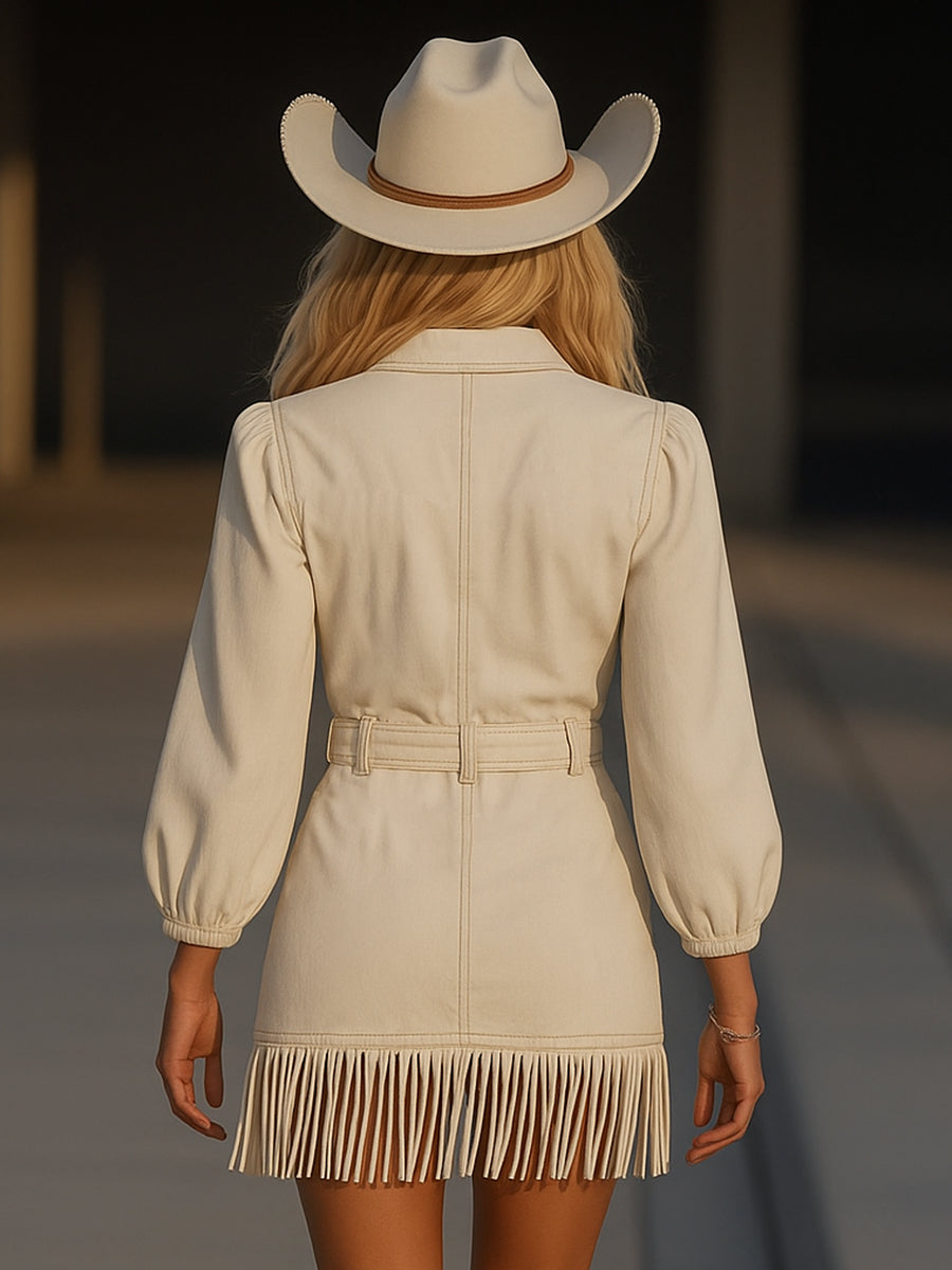 Robe Mini en Denim Chic avec Franges - Expédition Rapide sous 24h