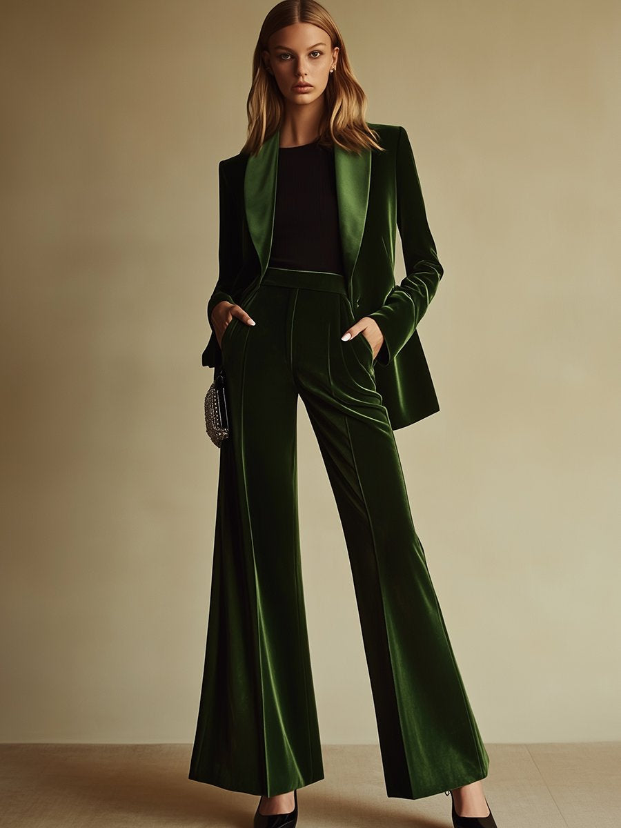 Élégant Costume Rétro en Velours Vert
