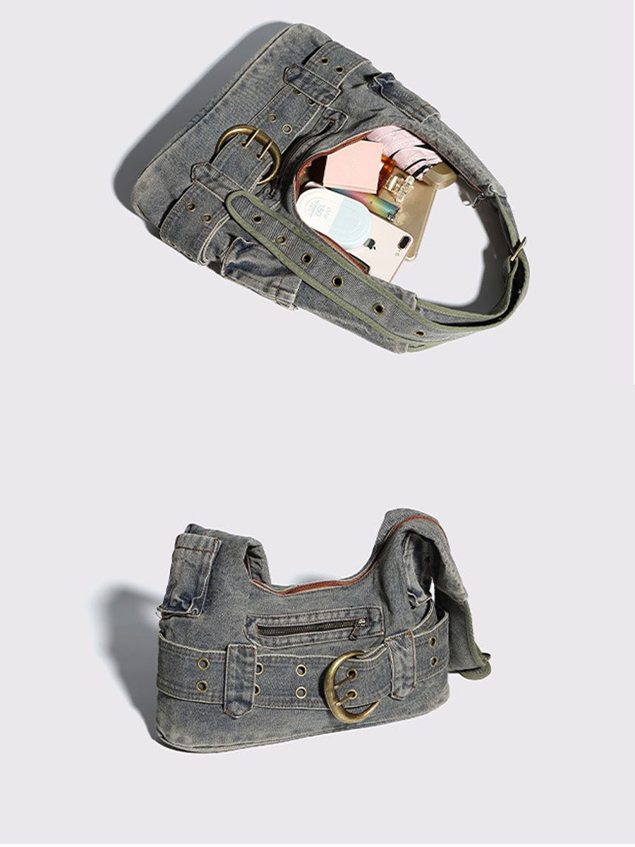 Sac à bandoulière en denim vintage usé