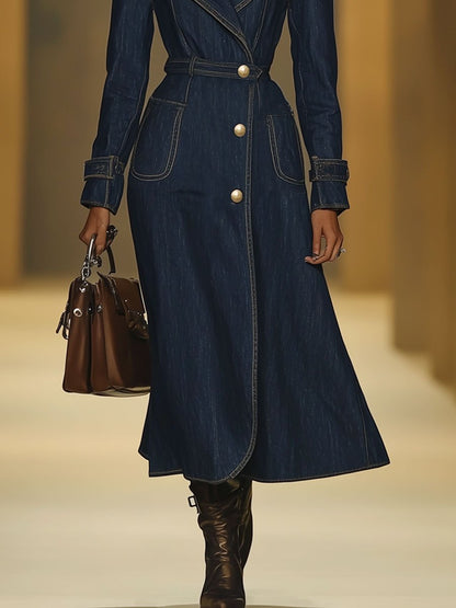 Robe-Trench Vintage en Denim avec Poches et Manches Longues - Expédition Rapide sous 24 Heures