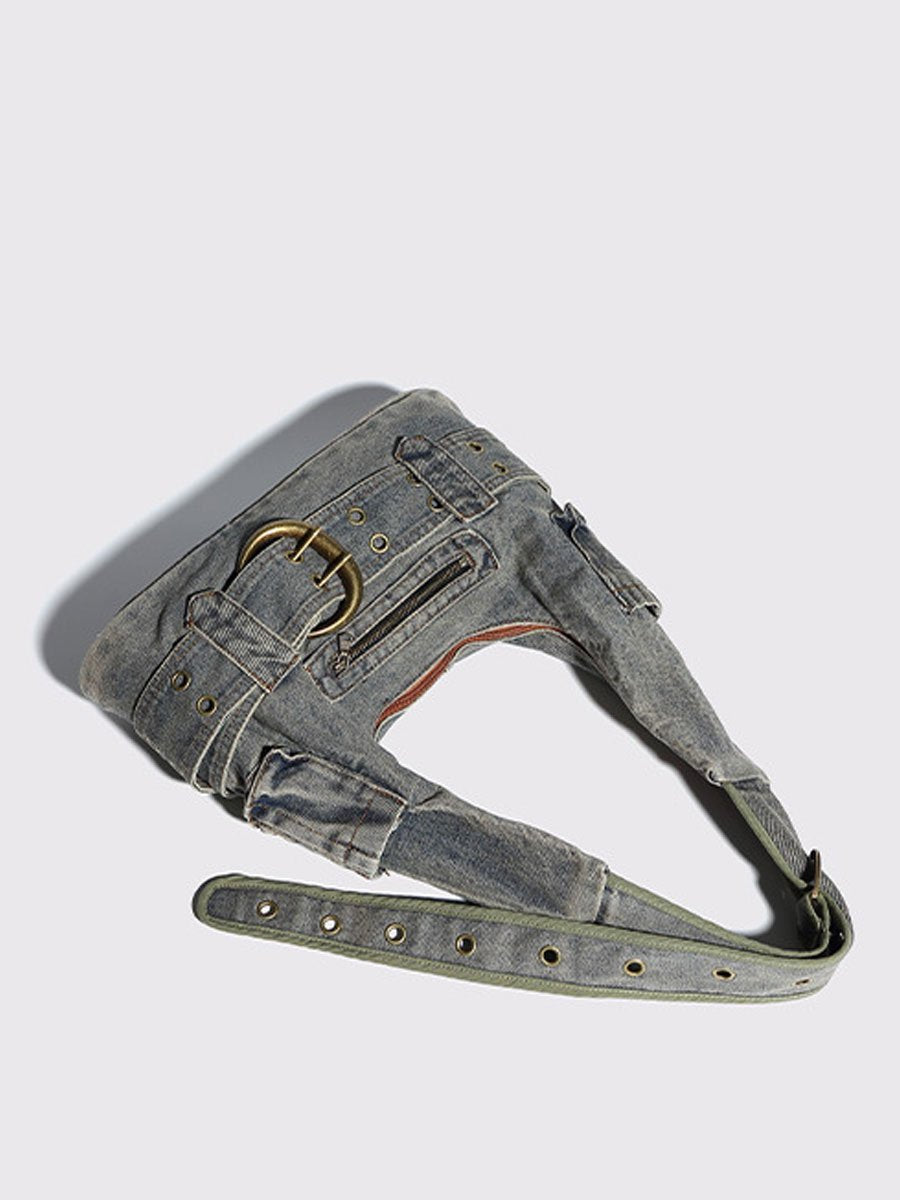 Sac à bandoulière en denim vintage usé