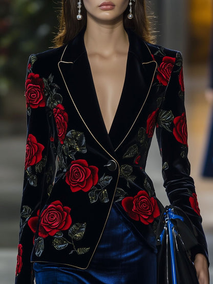 Blazer Vintage en Velours Rose Rouge avec Détails Dorés - Expédition Rapide en 24 Heures