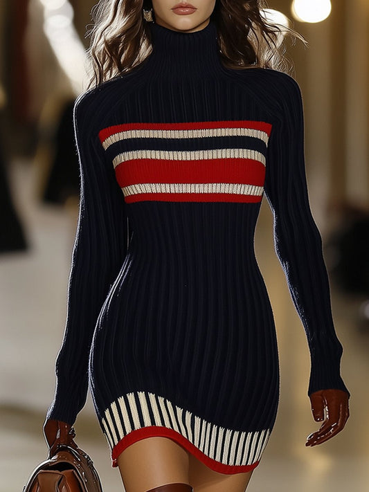 Robe Élégante à Rayures Rouge et Blanche avec Col Haut - Expédition en 24 Heures !