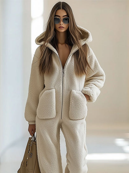 Livraison en 24h : Salopette Vintage à Capuche Zippée en Polaire, Style Décontracté et Ample