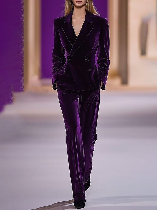 Costume en Velours Violet Rétro de Luxe - Expédition en 24 Heures