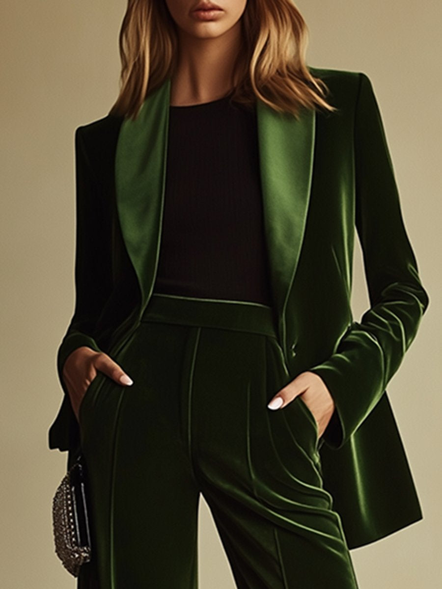 Élégant Costume Rétro en Velours Vert