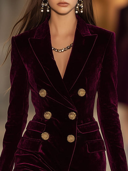 Robe Mini Blazer Vintage en Velours Rouge – Élégance Décontractée avec Poches, Expédition Rapide en 24 Heures