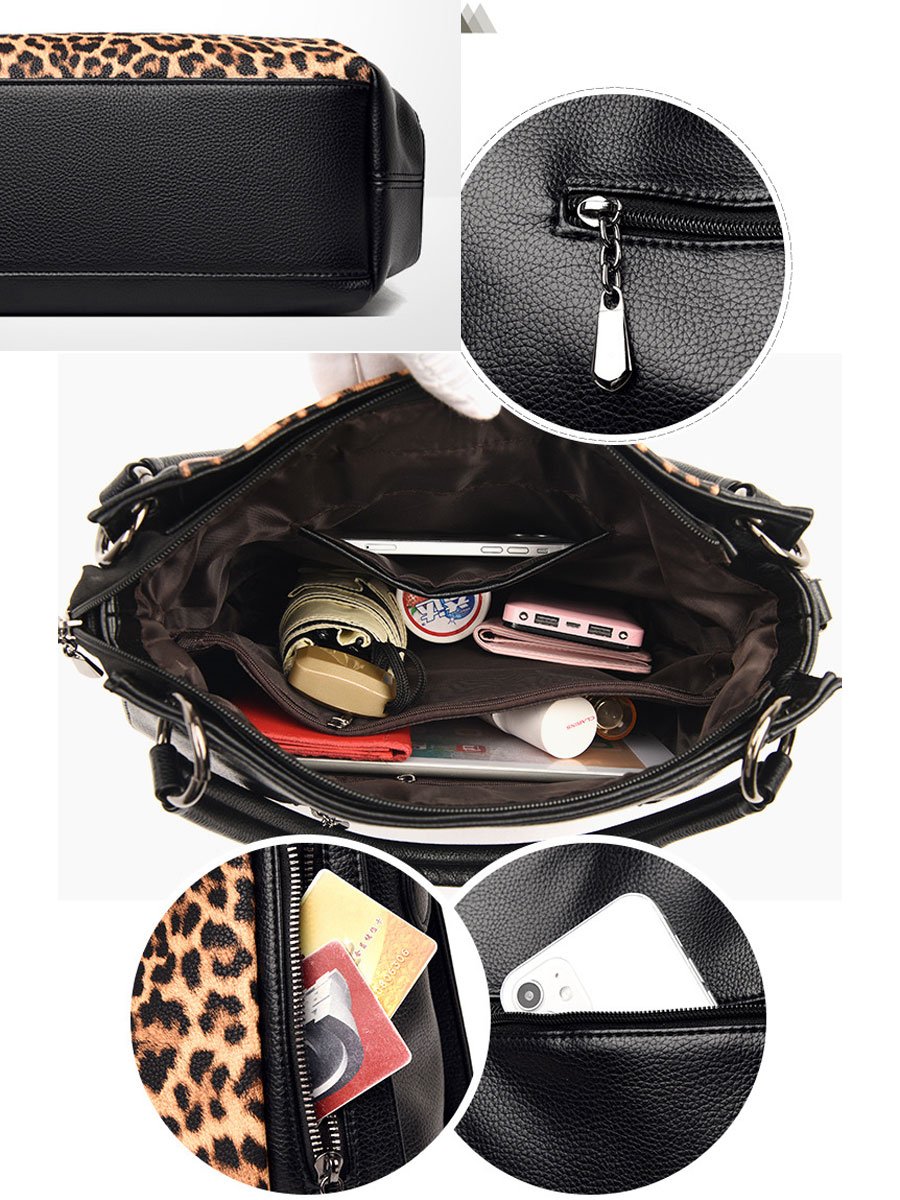 Sac à épaule décontracté avec imprimé zèbre et léopard