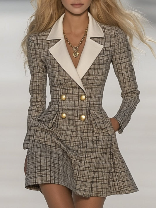 Robe Mini à Carreaux avec Col Contrasté - Élégance Classique, Livraison en 24 Heures!