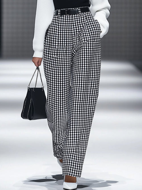 【Expédition en 24h】Pantalon Droit à Poches Vichy Rétro